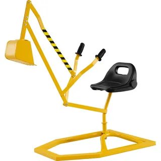 COSTWAY Sitzbagger 360°drehbar, 112x40x64cm Riesenbagger Metall mit Schaufel&2-Hand Steuerungen, Sandkasten Aufsitzbagger Sandbagger für Kinder 3+Gelb