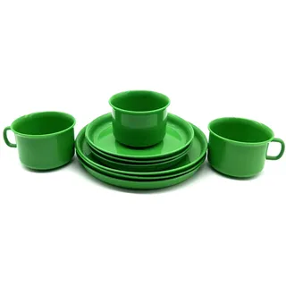 Geschirr-Set 3teilig für 3 Personen Kindergeschirr Frühstücksset Geschirrservice Kaffeeservice Plastikgeschirr, aus Kunststoff plastik, Mehrweggeschirr, Farbe grün