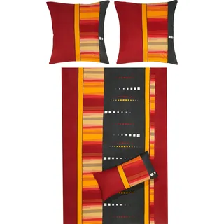 Erwin Müller Bettwäsche Mako-Single-Jersey rot-gelb-anthrazit Größe 1x 135x220 cm + 1x 40x80 cm