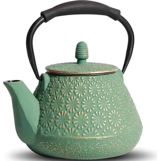 Gusseisen-Teekanne 950ml japanisches Kirschblütenmuster Teekessel 32oz Grün