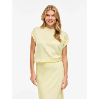 Kurzarmshirt VILA "VIELLETTE S/S SATIN TOP - NOOS", Damen, Gr. 34, gelb (pastel gelb), Satin, Obermaterial: 100% Polyester, unifarben, regular fit normal, Rundhals, mit Umschlag, Shirts Kurzarmshirt, Kunstfaser, regular fit