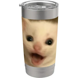 Lustiges überraschtes weißes Kätzchen-Katzen-Foto-Meme Doppelwandiger Edelstahl-Thermobecher