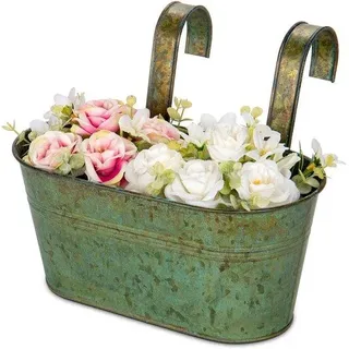 Hängende Blumenpflanzkästen - rostfreier - mit abklappbaren Haken - Antik-Metall-Topf für Wohn- und Außenbereich - Terrassenausstattung
