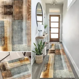 Lanmuvo Teppich Läufer 60x90cm rutschfest Küchen Teppich, Waschbar Teppichläufer Flurteppich Flur Küchenläufer für Korridor, Modern Vintage Teppichläufer für Wohnzimmer, Küche, Anpassbar