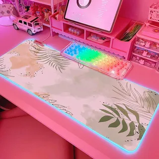 JMIYAV Weiß RGB Gaming Mauspad Led Erweiterte Groß Schwarz Schreibtischunterlage Rutschfester Gummi XL XXL Black Gaming Mousepad Großes Mouse Pad Mouse Mat für Gamer 800x300 mm Leaf
