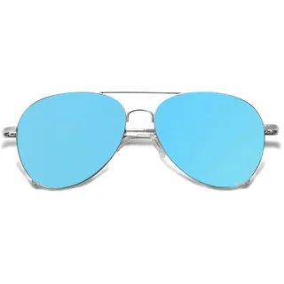 SOJOS Mode Metallrahmen Verspiegelt Linse Unisex Sonnenbrille mit Frühlings Scharnieren SJ1030 mit Silber Rahmen/Blau Linse