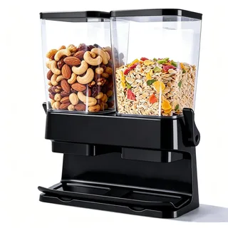 YNNHUDEEP Müslispender 2er Set 3l Luftdichter Cornflakes Spender Behälter Große Kapazität Automatic Rice Storage Geeignet Klare Frischhaltedosen mit Deckel für Müsli Snacks Cereal Dispenser (Schwarz)