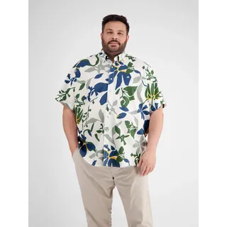 Kurzarmhemd LERROS "Sommerliches Baumwoll-Leinenhemd in Übergrößen", Herren, Gr. 5XL, extraweit, weiß, 80% Baumwolle, 20% Leinen, Hemden Kurzarmhemd