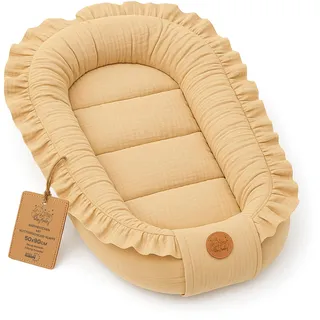 Totsy Baby Babynestchen aus Musselin - weiches Nest für Neugeborene atmungsaktiv tragbar 50x90 cm - gemütlicher Kokon für Babybett Kinderbett Stubenwagen Reise und unterwegs Beige