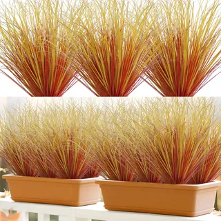UXORSN 24 Bündel Kunstpflanzen wie Echt 51cm Kunstgras Herbst Deko Künstliche Pflanzen Outdoor UV-Beständige Künstliche Balkonpflanzen Herbstpflanzen für Garten Büro Startseite Herbstdeko, Herbstrot