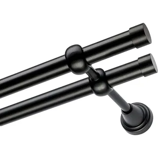 Voppi Gardinenstange Moderi 2-läufig 140 cm 19+19 mm schwarz, moderne Vorhangstange, einfache Wandmontage - Schwarz
