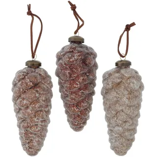 BOLTZE 3tlg Set Weihnachts-Anhänger Mikana I BxH 6x13cm I Tannenzapfen geeist, 3 Farben I Christbaum-Schmuck, Weihnachtsbaum-Deko hängend I Advents-Kranz I Christmas-Tree X-Mas