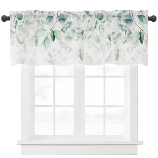 Ausing Florale Küchen Gardinen Kurz Halbtransparente Cafe Bistro Gardine Vintage Dekorative Volants Vorhänge, Grün