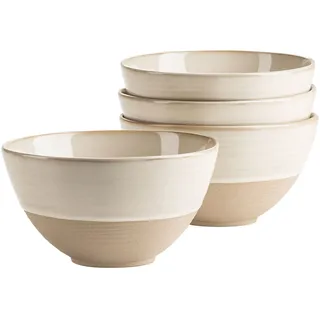 Mäser Serie Nottingham, 4er Müslischalen Set mit filigranem Linienspiel und edler Glasur, 4 Schalen aus Keramik in modernem Vintage Look, Steinzeug, Beige