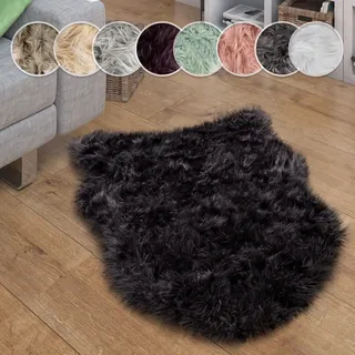 Paco Home Fellteppich »Playa 960« fellförmig 64 mm Höhe Kunstfell, Flokati-Optik, Hochflor, weich und flauschig, Uni-Farben, schwarz