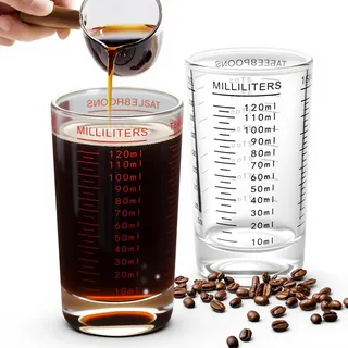 2 Stück Messbecher Glas Set 120 ml Meßbecher Klein mit Doppelter Skala Transparentes Becherglas Messkännchen Hartglas Verdicktes Bodendesign für Küche Cocktail Zubehör Bars & Partys (Schwarz & Rot)