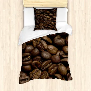 ABAKUHAUS Kaffee Mantele, Frische Decaf aromatisiert Joe, Milbensicher Allergiker geeignet mit Kissenbezügen, 135 cm x 200 cm - 80 x 80 cm, Braun - Braun