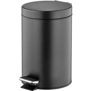 mDesign Tretmülleimer – 3 l Mülleimer aus Metall mit Pedal, Deckel und Kunststoffeinsatz – ideal als Kosmetikeimer für Bad und Küche oder als Papierkorb für das Büro – schwarz