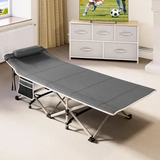YITAHOME Faltbares Campingbett für Erwachsene, 28 Zoll Extra Breites, Strapazierfähiges, Tragbares Feldbett, Bequeme Schlafbetten mit 300 kg Kapazität für Reisen/Büro/Outdoor, Grau