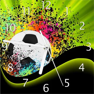 Wallario Design Wanduhr Fußball - Design Wellen und Regenbogen in grün aus Echtglas, Größe 20 x 20 cm - Schwarz