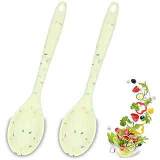 Kochlöffel Silikon,2 Stück Antihaft Kochlöffel,Servierlöffel Kunststoff, Hygienisches Design,Kochlöffel Kunststoff,Kochutensilien, RüHrlöFfel für KüChe, Kochen, Backen, RüHren (Regenbogenweiß)