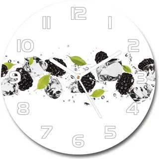 Wanduhr aus Glas 30fi Glasbild Glasuhr Gehärtetes Glas - weisse-zeiger - Sweet cherries and water - Schwarz