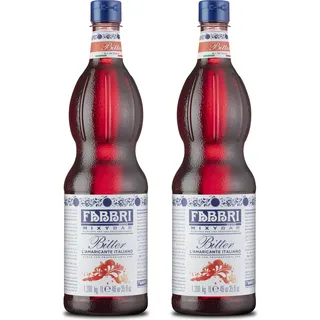 Food-United MIXYBAR-BITTER-FABBRI Sirup 2x1L PET-Flasche - original Sciroppo-Amaro Italien - ohne Aroma- Farb- & Konservierungsmittel geeignet für Aperitifs-Cocktails-Drinks oder für allgemein für Barista Cocktail-Bars Pubs Hotels Eiscafe, GVO-Frei Glut