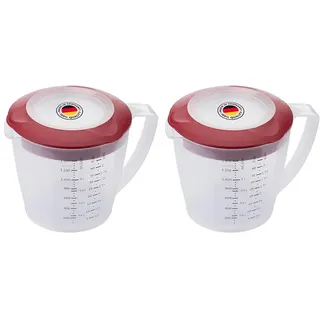 Westmark Rührbecher/Messkanne mit Spritzschutz, Deckel und Ausgießer, Kunststoff, Füllvolumen: 1,4 Liter, Helena, Transparent/Rot, 3105227R (Packung mit 2)