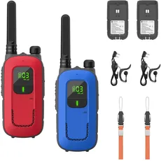 Radioddity PR-T3 Walkie Talkie für Kinder 16 Kanäle PMR446 Funkgerät für 3-12 Jahre Kinder VOX mit Taschenlampe 4KM Reichweite für Abenteuer, Outdoor, Camping, 2 Stücke(Rot & Blau)