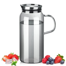 ecooe Glaskaraffe 1.5 Liter Wasserkaraffe Karaffe Glas mit Edelstahl Deckel, Schwarz Glaskrug aus Borosilikatglas Wasserkrug Glaskanne für Heißes/Kaltes Wasser, DIY Getränke, Saft, Milch,Tee, Kaffee