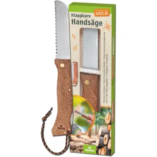 Moses moses. Expedition Natur Klappbare Handsäge, Kindersäge mit Holzgriff, Fingerschutz & abgerundete Spitzen, Klinge aus rostfreiem Edelstahl, Outdoor-Werkzeug für Kinder, Silber