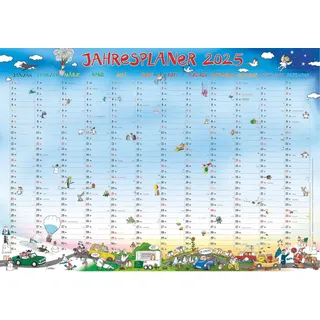 Alpha Edition - Jahresplaner Happy XL 2025 Plakatkalender, 100x70 cm, Kalender mit Jahresübersicht, liebevollen Illustrationen von Silke Leskien und deutschem Kalendarium: by Silke Leskien