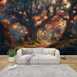 PaxGloz Fototapete Märchenhafter Zauberwald Tapete Magischer Wald Tapeten Vliestapete Modern Wandtapete Wohnzimmer Schlafzimmer Kinderzimmer Wanddeko Motivtapeten 300 x 210 cm (B x H)