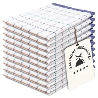 ZOLLNER 10er Set Geschirrtücher Baumwolle in 50x70 cm - saugstarke und langlebige Küchentücher - waschbar bis 60°C – in blau kariert - Gastronomiequalität - Oeko Tex® Zertifiziert