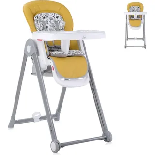 Lorelli Kinderhochstuhl PARTY Rollen Höhe Lehne Fußstütze Tisch sind einstellbar gelb