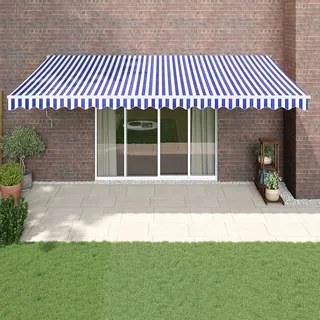 The Living Store Markise Einziehbar Blau und Weiß 5x3 m Stoff und Aluminium - Blau
