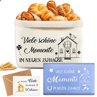 Giftota Einweihungsgeschenk für Wohnung Haus, Brotkorb Stoff mit 70 x 50 cm Geschirrtuch und Glückwunschkarte, Geschenk zum Einzug, Geschenkideen für Familie und Freunde