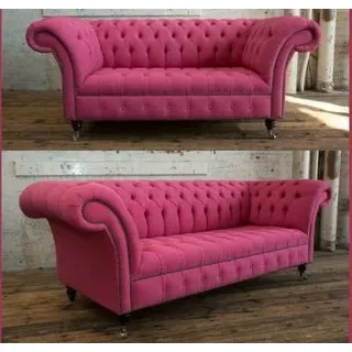 3+2 Sofagarnitur Chesterfield Textil Stoff Sofa Couchen Polster Set Garnituren - Rosa