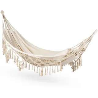 Boho Hängematte XXL 197x150 cm, Baumwolle, 200 kg, Beige | Outdoor Doppelhängematte für 1-2 Personen, aus Baumwolle im Boho-Stil für Garten, Balkon, Terrasse