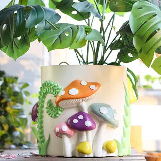 GUGUGO Pastell-Pilz-Pflanzgefäß, niedlicher, einzigartiger Regenbogen-Pflanztopf mit Drainage, Bunte Vintage-Retro-Blumentöpfe für Innen- und Außenbereich, eklektische, lustige Raumdekoration,