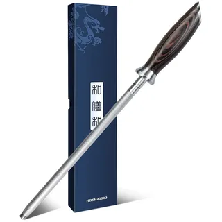 HOSHANHO Wetzstahl für Messer, 25 cm Profi Messerschärfer Stab, Japanischer Küchenmesserschärfer Mit Hohem Kohlenstoffgehalt und Ergonomischem Griff aus Pakkaholz, Ideal für Alle Kochmesser
