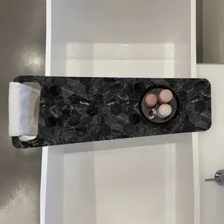 Marmor Hexagon Schwarz, Badewannenablage Alu-Verbund 6mm - 95/81x35 cm (BxH)