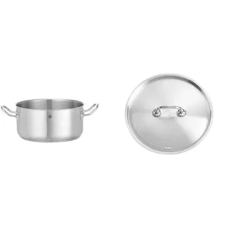 HENDI Kochtopf, Niedrig, ohne Deckel, Bratentopf, Geeignet für Gasherd, Induktionsherd, Elektroherd, Ceranherd, Geschirrspülmaschinengeeignet, 4,9L, ø240x(H)110mm, Edelstahl + Deckel