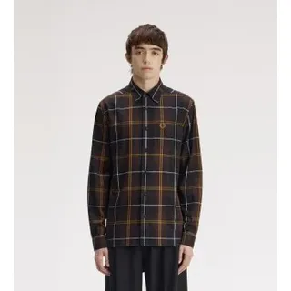 Fred Perry für Herren. M3457 Braunes Hemd aus Tartan-Köper (L), Lässig, Baumwolle, Langarm