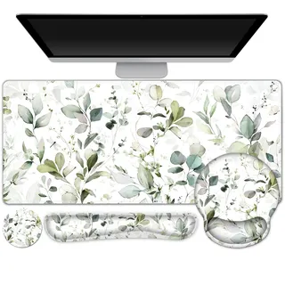 4-in-1 Mauspad Set, Mauspad mit Gelkissen+Handballenauflage Tastatur+Untersetzer+Großes Mauspad Mousepad Schreibtischunterlage mit Ergonomischem Design für Das Office