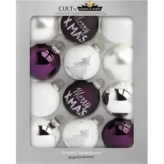 Krebs & Sohn 12er Set Weihnachtskugeln aus Glas - Christbaumschmuck Christbaumkugeln Weihnachtsdeko - Weiß, Lila, Silber, (8,0 cm)