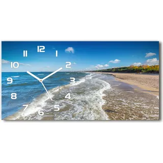 Wanduhr aus Glas – 60x30 cm - Glasbild - Glasuhr - Gehärtetes Glas - weisse-zeiger - Ostsee