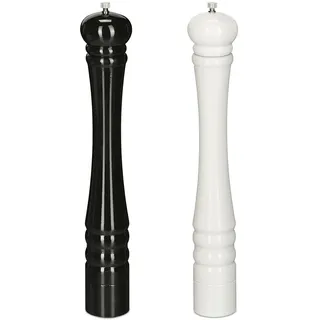 Relaxdays Salz- und Pfeffermühle 2er Set, 40 cm, Gewürzmühle Holz, manuell, Salzmühle mit Keramikmahlwerk, schwarz/weiß