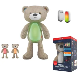 ZAZU Brody Schlaftrainer - Kuscheltier mit Nachtlicht, Geräuschmaschine und Schreisensor - Lehrt den Schlafrhythmus - Einstellbare Helligkeit - Beruhigende Musik - Waschbar (Taupe)