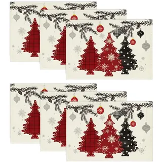 Artoid Mode Rot Kiefer Bäume Weihnachten Platzsets 6er Set, 30x45cm Winter Xmas Tischset Waschbar Platzdeckchen Küche Party Deko